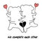 Pair of hugging dogs from back with hearts. Cool valentine card with inscription We complete each other. Vector