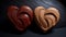 A pair of intertwined wooden hearts, symbolizing love and connection,