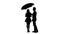 Pair kissing under the umbrella. Silhouette. White background. Slow motion