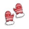 Pair of knitted christmas mittens isolated on white background.