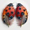 a pair of ladybugs sitting on top of a feather covered object with dots on it\\\'s wings, on a white ba