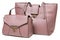 Pair - large and small pink women`s bags, with long handles, on a white background