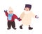Pair of laughing children throwing snowballs. Entertaining winter activity for kids. Adorable happy cartoon characters