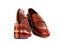 Pair of leather cherry calf penny loafer shoes together