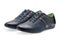 Pair leather dark blue color male sport shoes with shoelaces