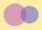 A pair of light magenta pink purple and indigo blue different diameters circles overlapping light beige yellow backdrop