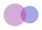 A pair of light magenta pink purple and indigo blue different diameters circles overlapping white backdrop