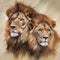 Pair lion lions portrait drawing sketch illustration