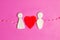 Pair of love, Valentines day, big red hearts and cute couple cartoon in love together on pink background