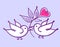 Pair of lovebirds with heart flower