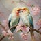 A pair of lovebirds perched on a blossoming branch by AI generated