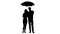 Pair of lovers under an umbrella. White background. Silhouette