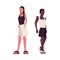 Pair of low poly slim people in summer clothes