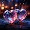 A pair of luminous hearts shine brilliantly in the darkness, conveying affection