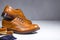 Pair of Luxury Male Tanned Full Broggued Oxford Calf Leather Shoes