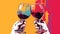 A pair of male and female hands hold glasses of red wine. Toast. Romance, two lovers together. Love. Two friends at a