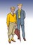 a pair of men posing.  they dress 1920 style clothes. illustration