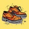 A pair of men\\\'s very worn and dirty shoes, simple vector