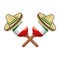 Pair mexican maraca instrument with traditional hat