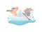 Pair of mice floating on a paper boat. Vector illustration on white background.