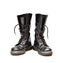 Pair of mid-calf 14 eyelet black lace-up boots