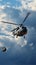 Pair of military helicopters perform thrilling maneuvers in azure skies