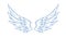 Pair of monochrome wide open angel wings vector illustration in outline style. Cute bird or amour feather wing with