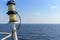 A pair of navigation light on board a construction work barge at oil field