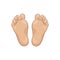 Pair of newborn baby foot soles, bottom view. Tiny plump feet with cute heel and toes. Realistic caucasian skin colours. Vector