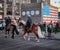 Pair of NYPD police horses and there riders seen on patrol in Times Square, New York City, USA.