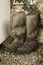 Pair of old vintage used winter high knee boots made of felt and leather.  Aged photo effect