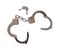 A pair of opened handcuffs with keys