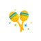 Pair of orange maracas. Festive attributes of Brazilian carnival. Musical instrument. Flat vector icon