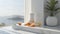 A pair of orange and white socks sitting on a ledge, AI