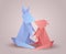 Pair of origami hares. 3d illustration of rabbits. Zoo family