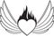 Pair of outlined stroke black wings with heart and blazin