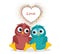 Pair owls in love. Vector. Colorful confetti in the form of heart