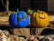Pair of painted pumpkins smile at passerbys