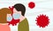 A pair of people in medical masks. Man and woman in quarantine. Viral infection. Epidemic Coronavirus Covid 2019.