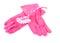 Pair of pink household gloves and dish brush