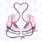 Pair of pink skates on a white background. Pink laces in the form of heart. Hand drawing. Vector illustration