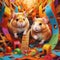 A pair of playful Hamsters exploring a colorful maze, their tiny paws and whiskers conveying their excitement by AI generated