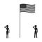 Pair of police robots with flag of United States
