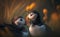 A pair of puffin in an affectionate moment in the morning, generative AI