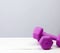 Pair of purple plastic dumbbell for sports