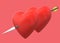 A pair of red hearts love shape pierce by an arrow