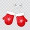 Pair of red knitted christmas mittens isolated vector illustration. Mittens icon