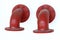 A pair of red painted flange pipe elbow fitting