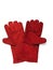 A pair of red welding gloves isolated on a white background.
