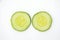 The pair ripe cucumber cutt roll isolated in the white background